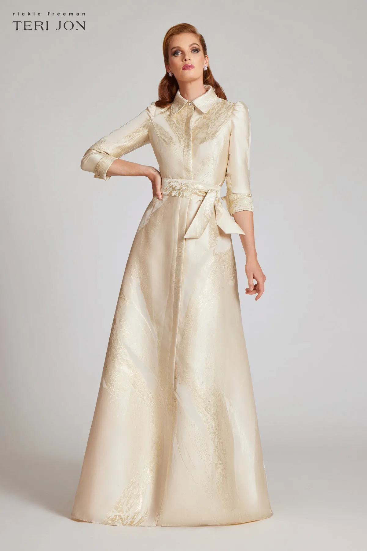 Metallic Jacquard Shirtdress Gown